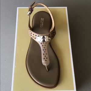 Michael Kors MK Plate Khaki PerfortedLeatherSandal